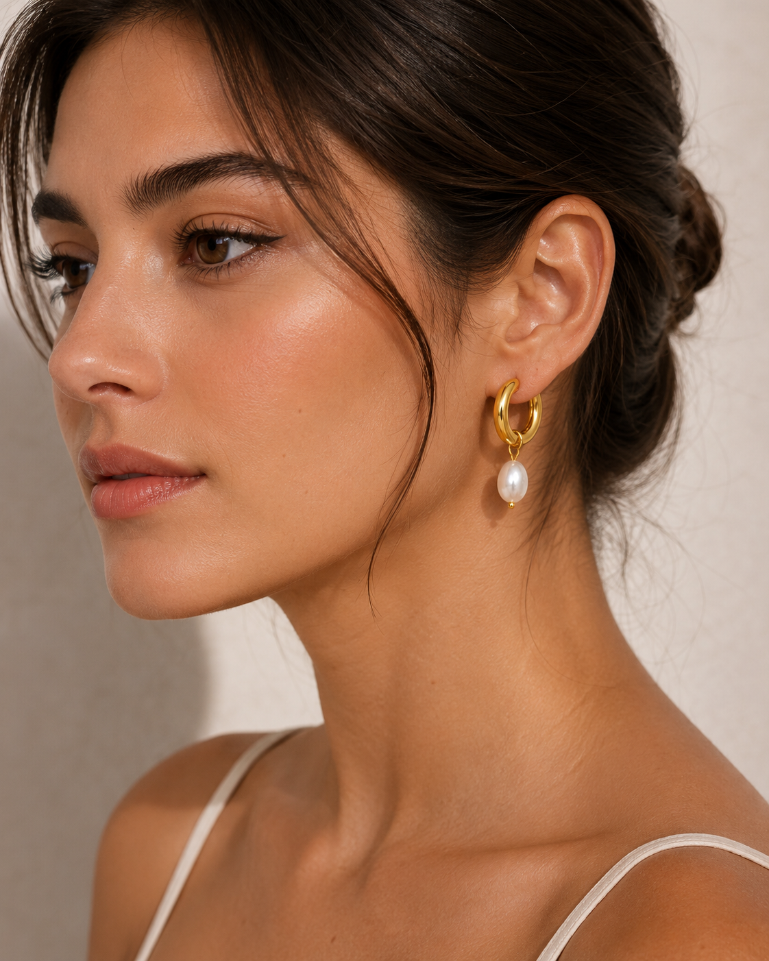 Stainless Steel 18k Faux Pearl Huggies Hoop Earrings