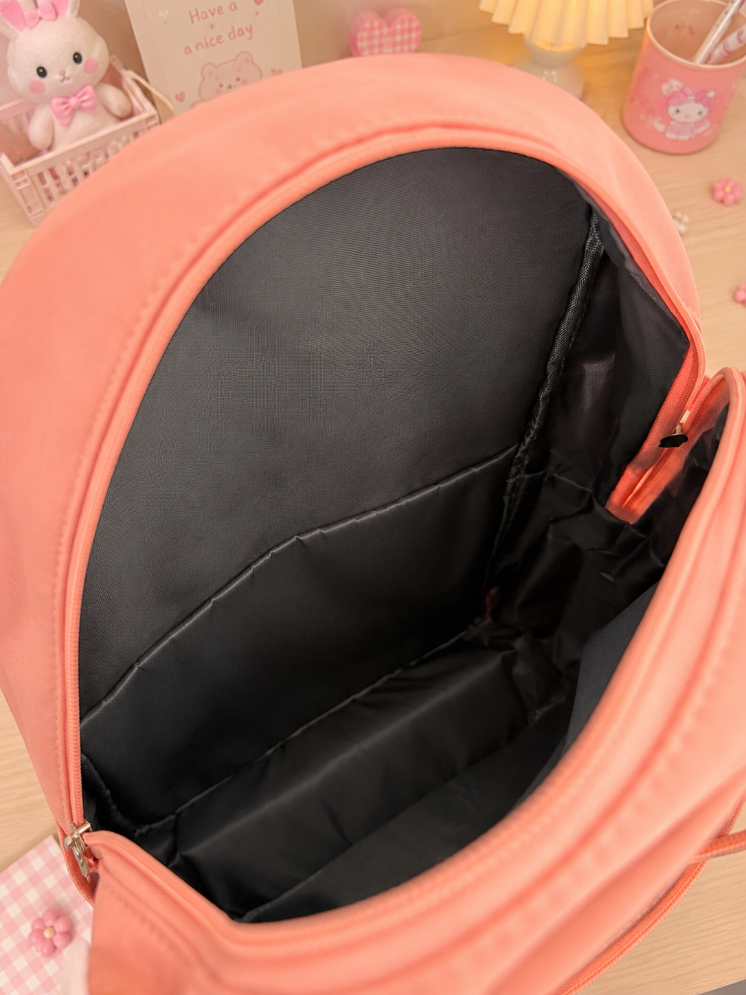 Multi Pocket Kawaii Cute Backpack with Accessories - Pink