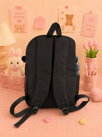 Multi Pocket Kawaii Cute Backpack with Accessories - Black
