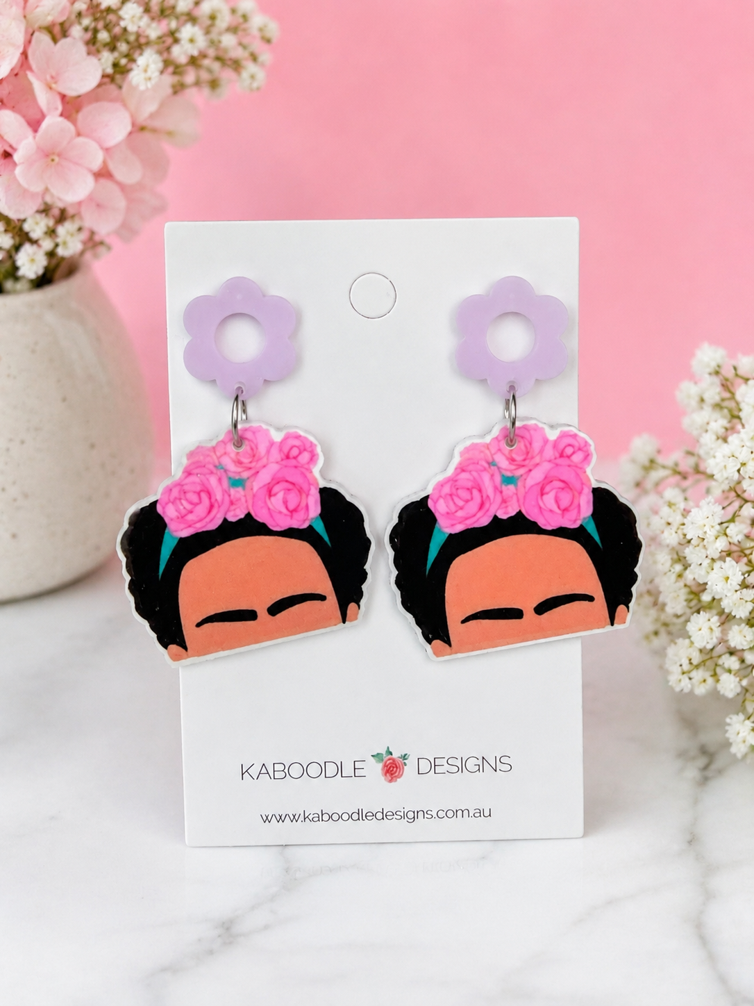 Frida Kahlo Flower Monobrow Drop Dangle Earrings