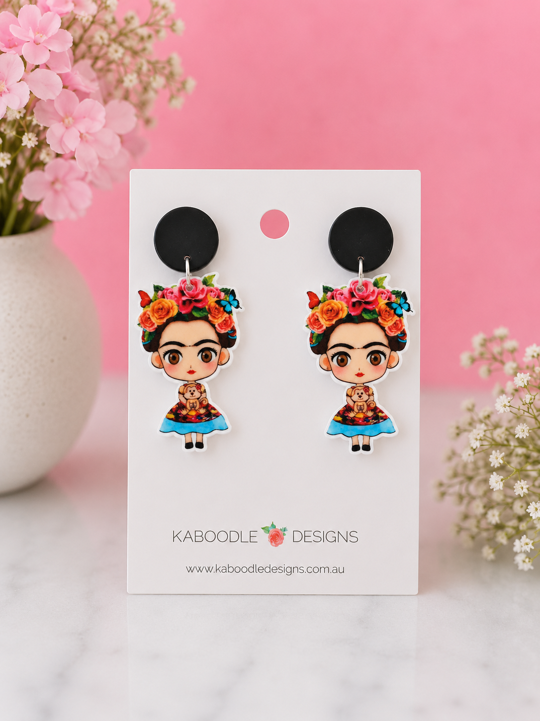 Acrylic Frida Kahlo Drop Dangle Earrings