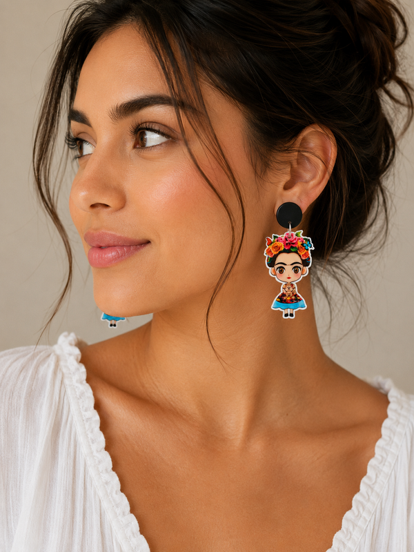 Acrylic Frida Kahlo Drop Dangle Earrings