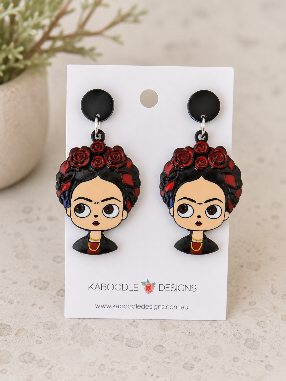 Frida Kahlo Enamel Drop Dangle Earrings