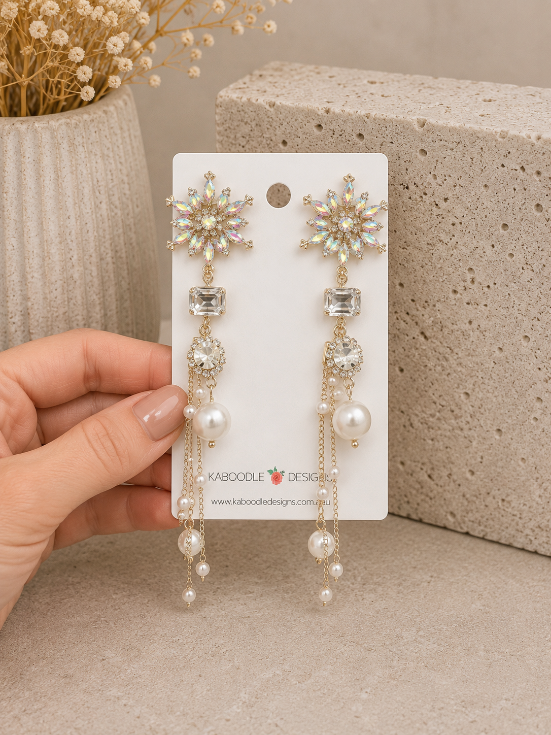Diamonte Rhinestone Faux Pearl Statement Drop Dangle Earrings