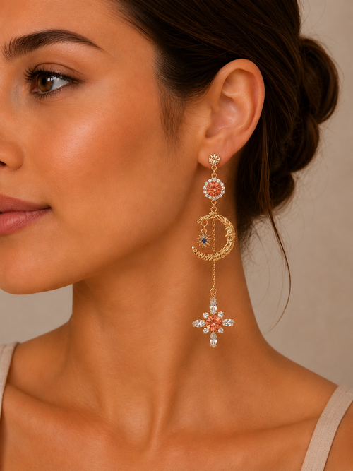 Diamonte Rhinestone Moon Statement Drop Dangle Earrings