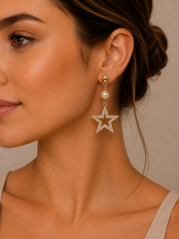 Diamonte Rhinestone Star Statement Drop Dangle Earrings