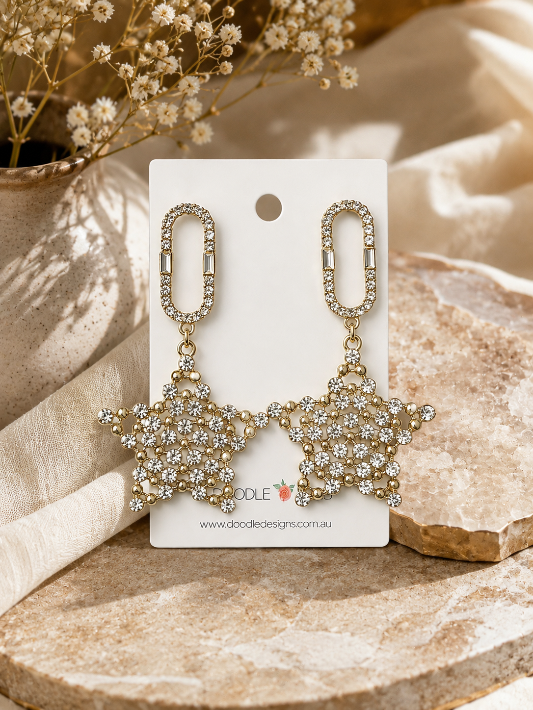 Diamonte Rhinestone Star Statement Drop Dangle Earrings