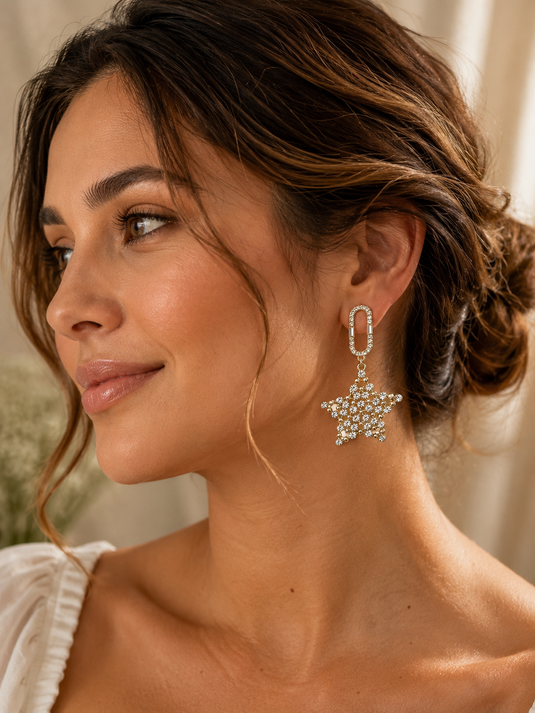 Diamonte Rhinestone Star Statement Drop Dangle Earrings