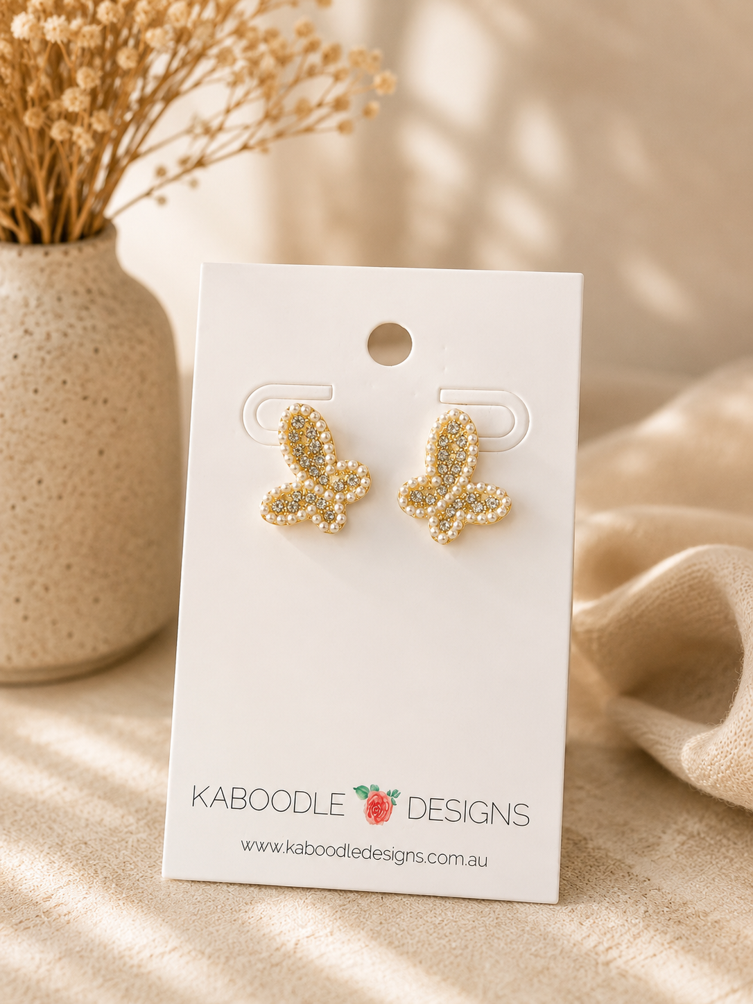 Butterfly Rhinestone Faux Pearl Wedding Bridal Stud Earrings