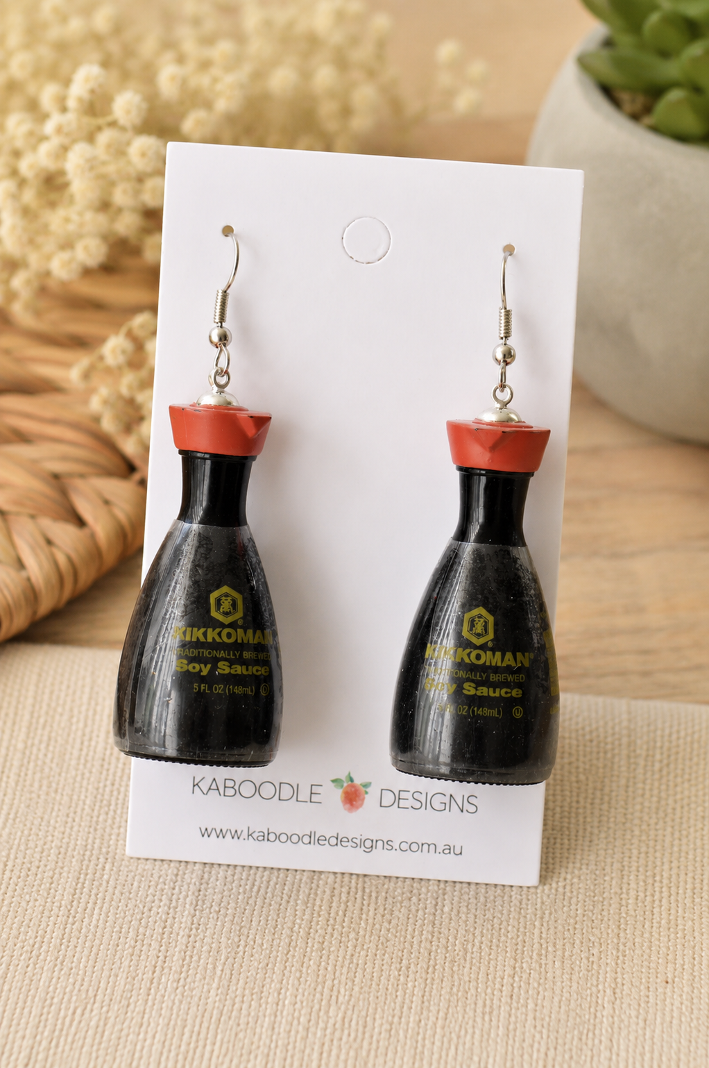 3D Kikkoman Soy Sauce Sushi Drop Dangle Earrings
