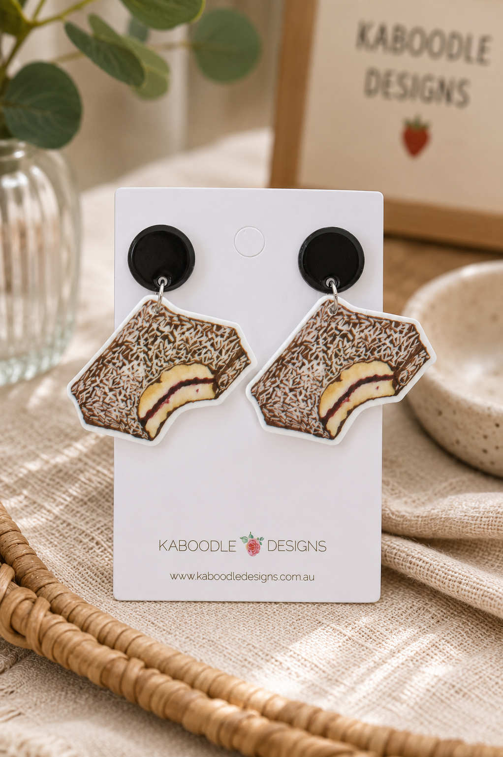 Aussie Australian Dessert Snack Lamington Cake Dangle Earrings