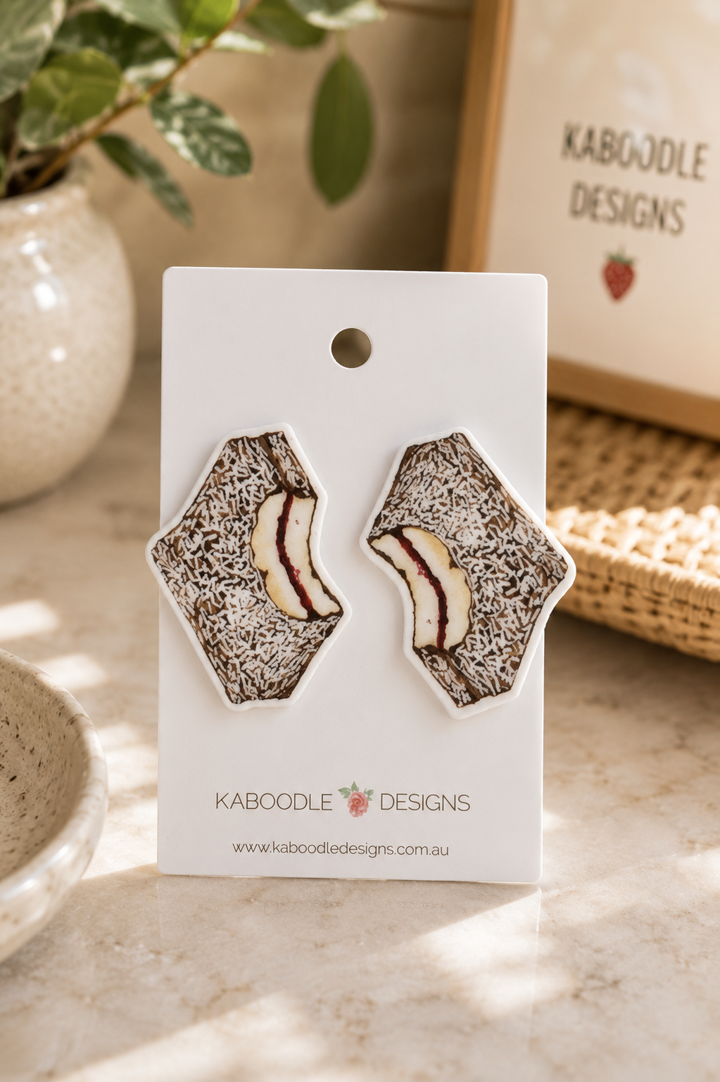 Aussie Australian Dessert Cake Snack Lamington Stud Earrings