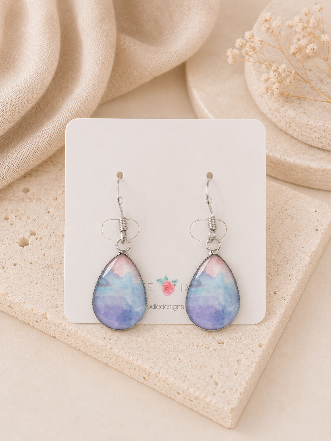 Handmade Teardrop Purple Dangle Earrings