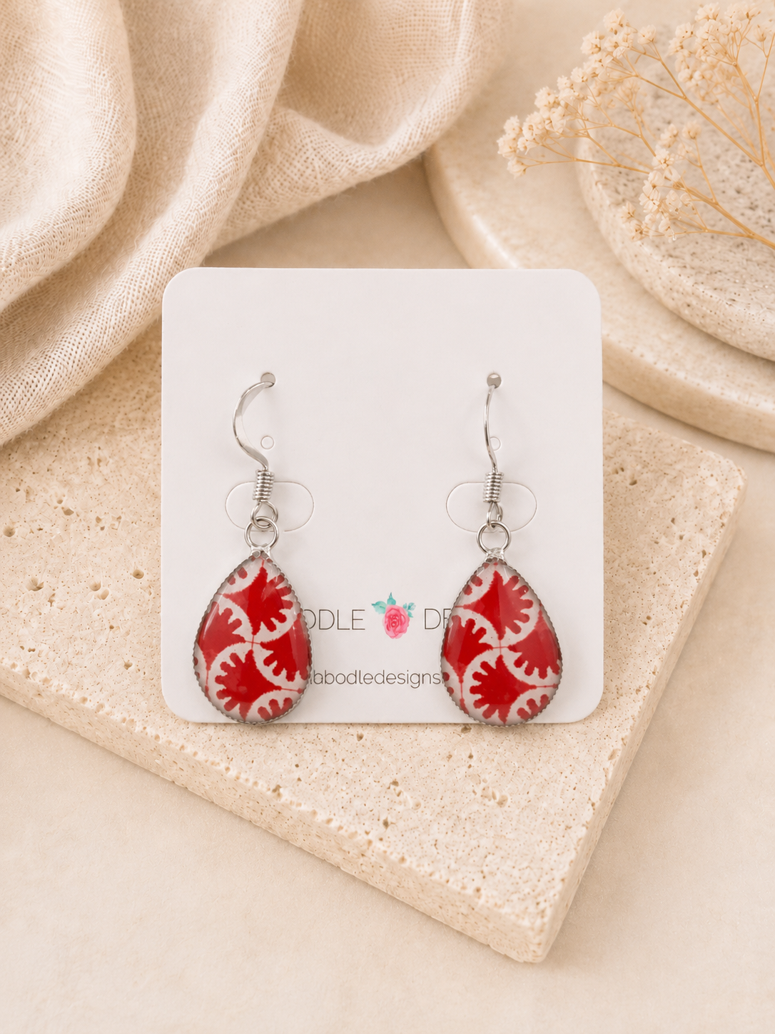 Handmade Teardrop Pattern Swirls Dangle Earrings