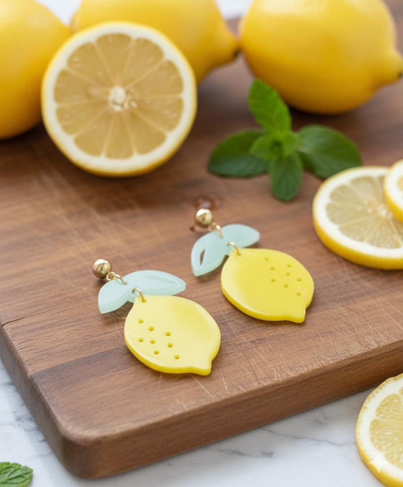 Acrylic Fruit Lemon Drop Dangle Earrings