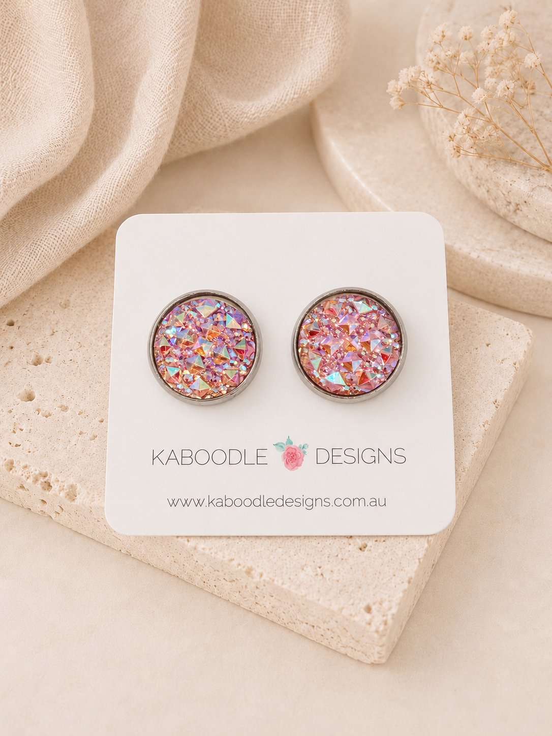 Handmade Stud Earrings - Pink