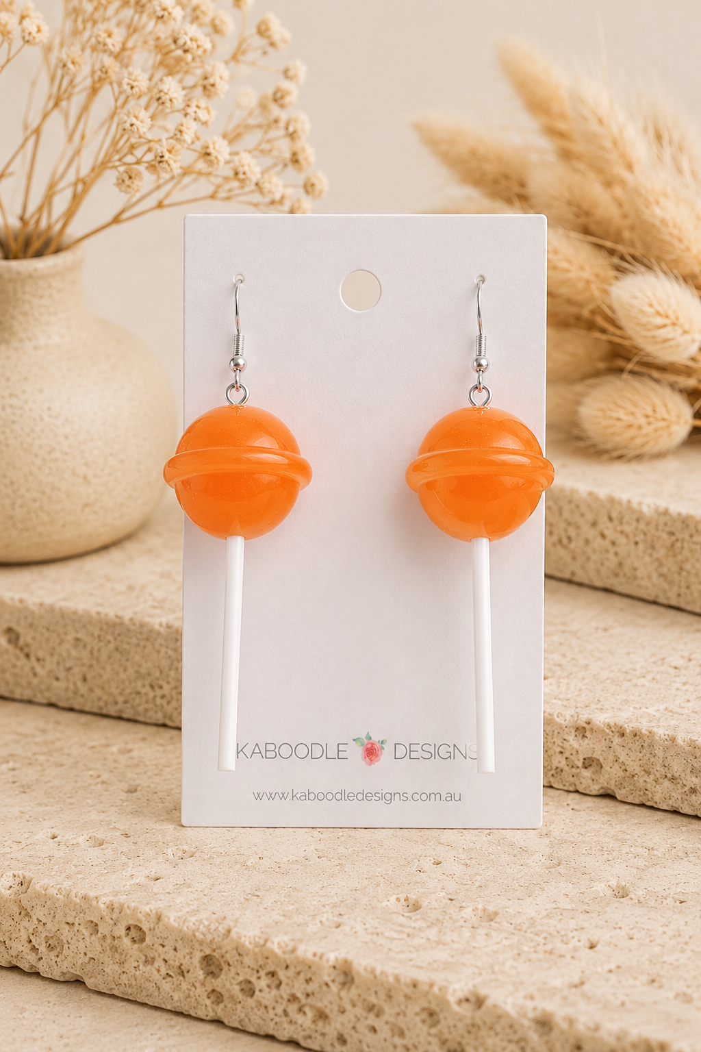 Lollipop Candy Earrings - Orange Dangle Drops