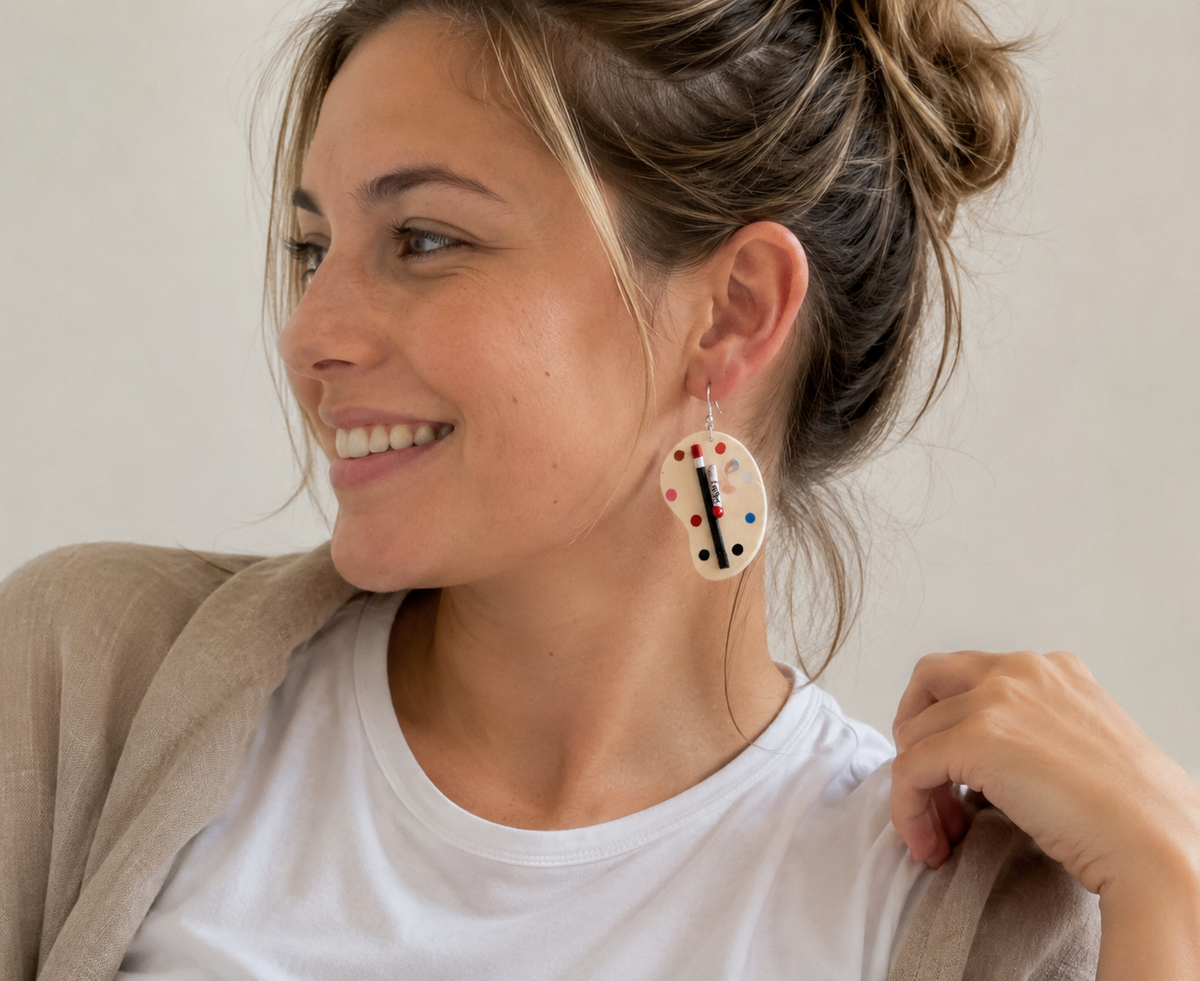 Paint Palette Earrings - Wooden Artist Art Teacher Dangle Drops
