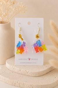 Gummy Bear Earrings - Lime Green Candy Bag Dangle Drops