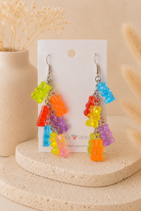Gummy Bear Earrings - 3D Candy Cluster Dangle Drops