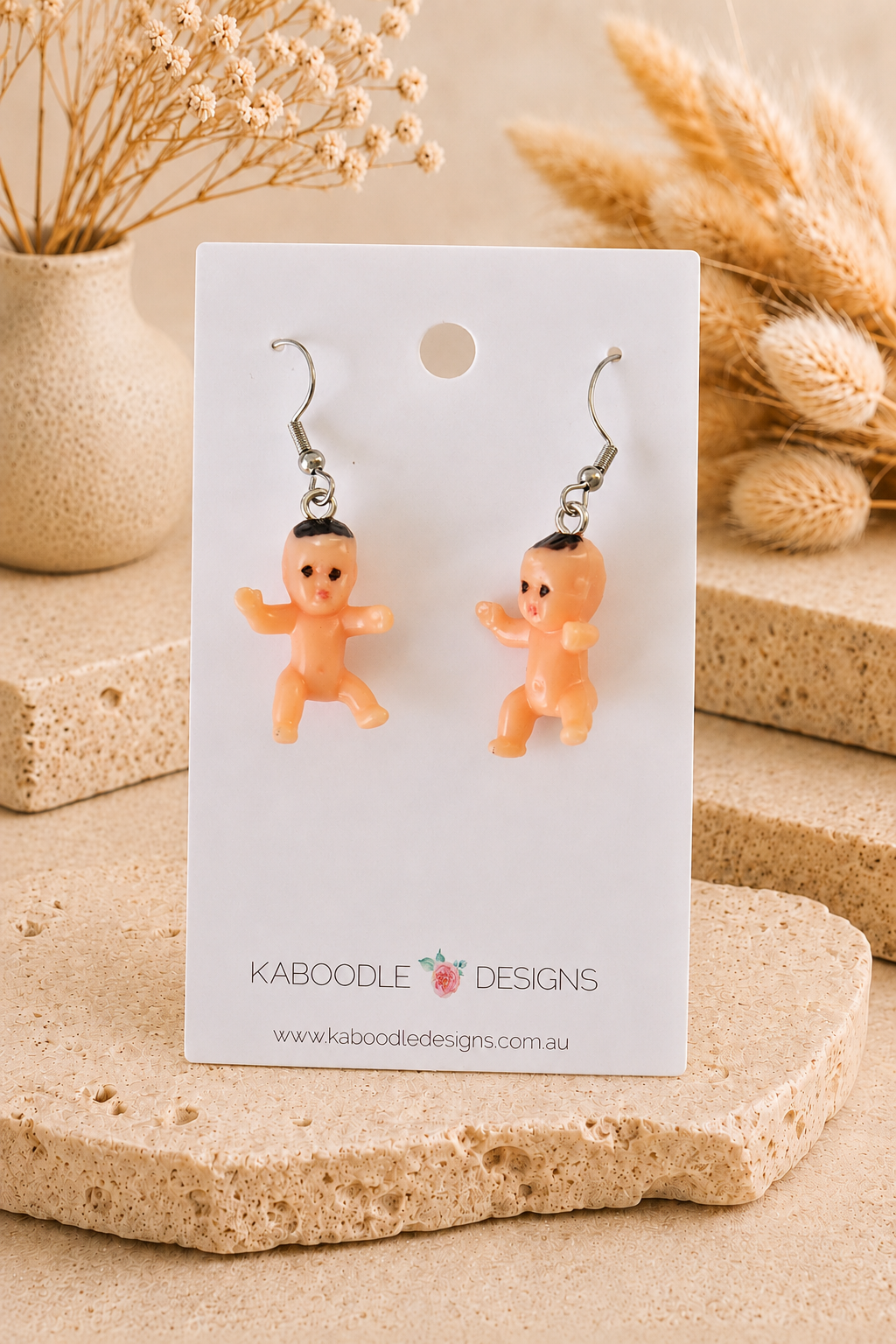 Baby Doll Earrings - Novelty Miniature Baby Shower Dangle Drop Earrings