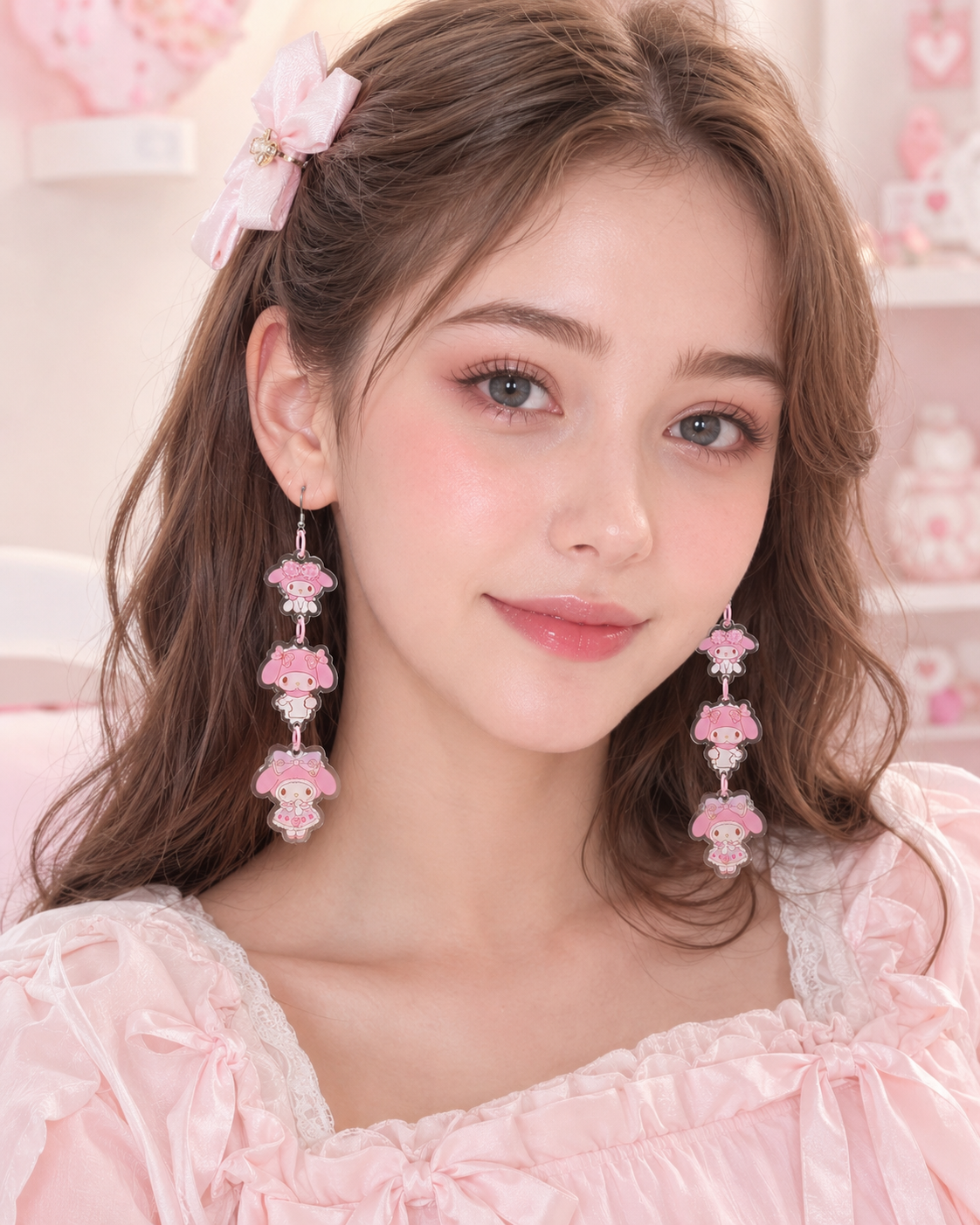 My Melody Earrings - Pink Acrylic Dangle Drops