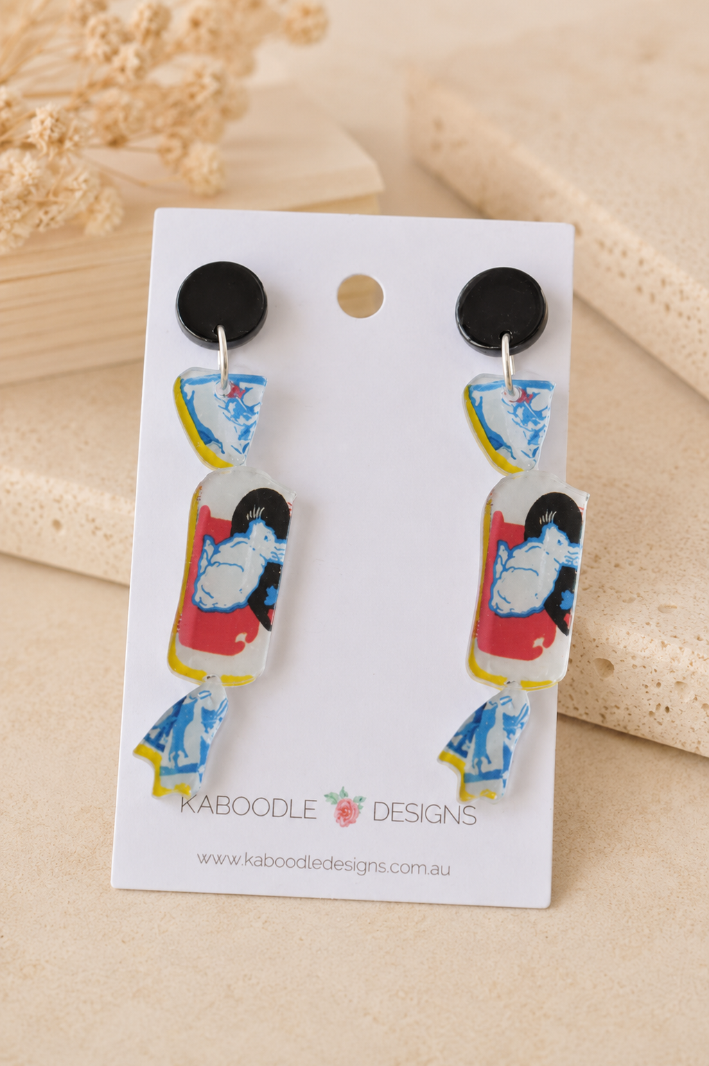 White Rabbit Candy Earrings - Hong Kong Lolly Acrylic Stud Drops