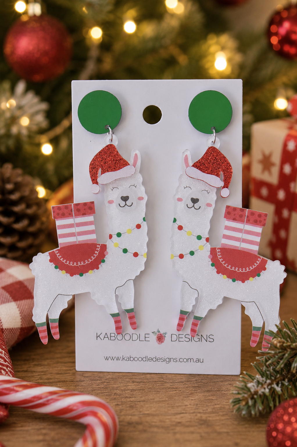 Santa Llama Earrings - LAST PAIR Acrylic Christmas Dangle Drops