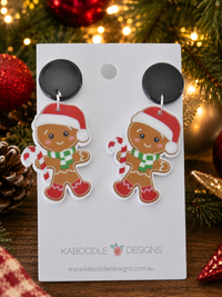 Gingerbread Man Earrings - Christmas Santa Hat Candy Cane Dangles
