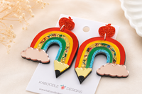 Teacher Earrings - Rainbow Pencil, Cloud and Apple Drop Dangles