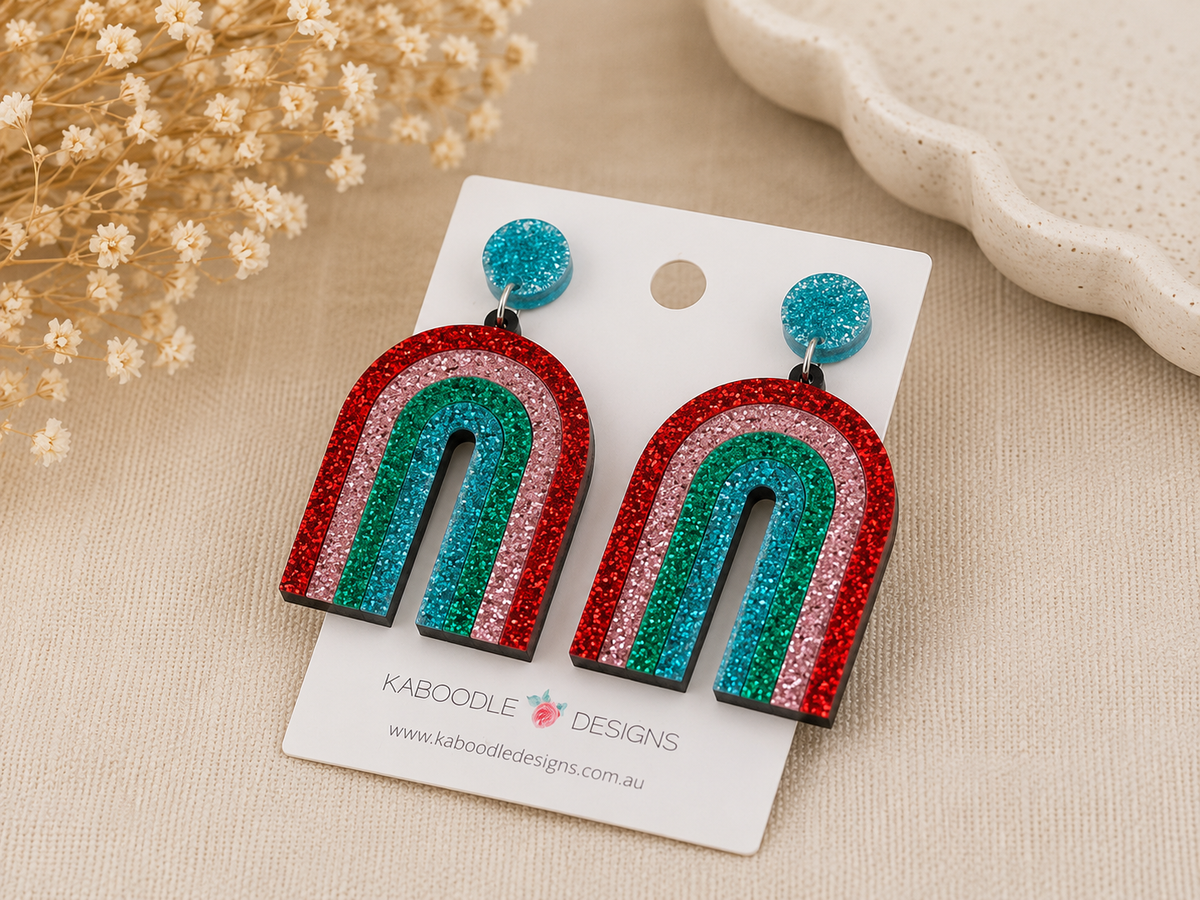 Glitter Rainbow Arch Dangle Earrings
