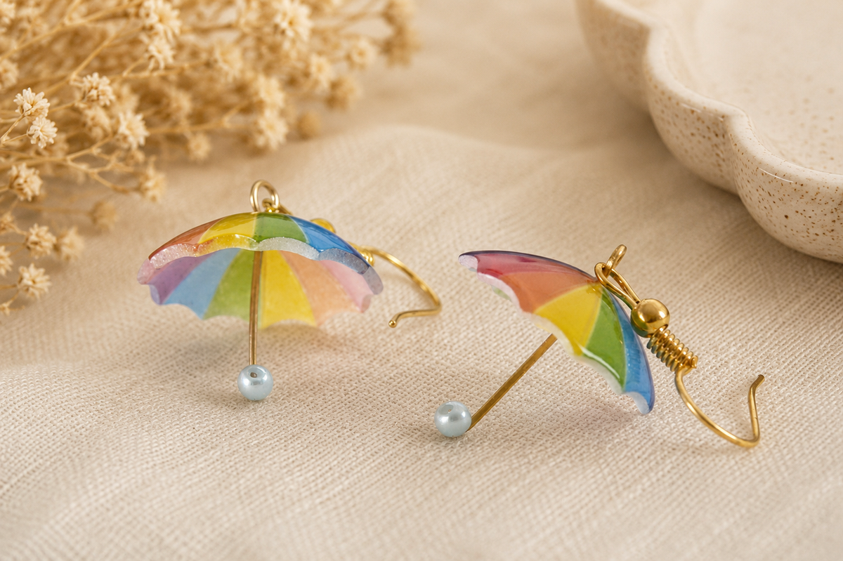 Rainbow Umbrella Dangle Earrings