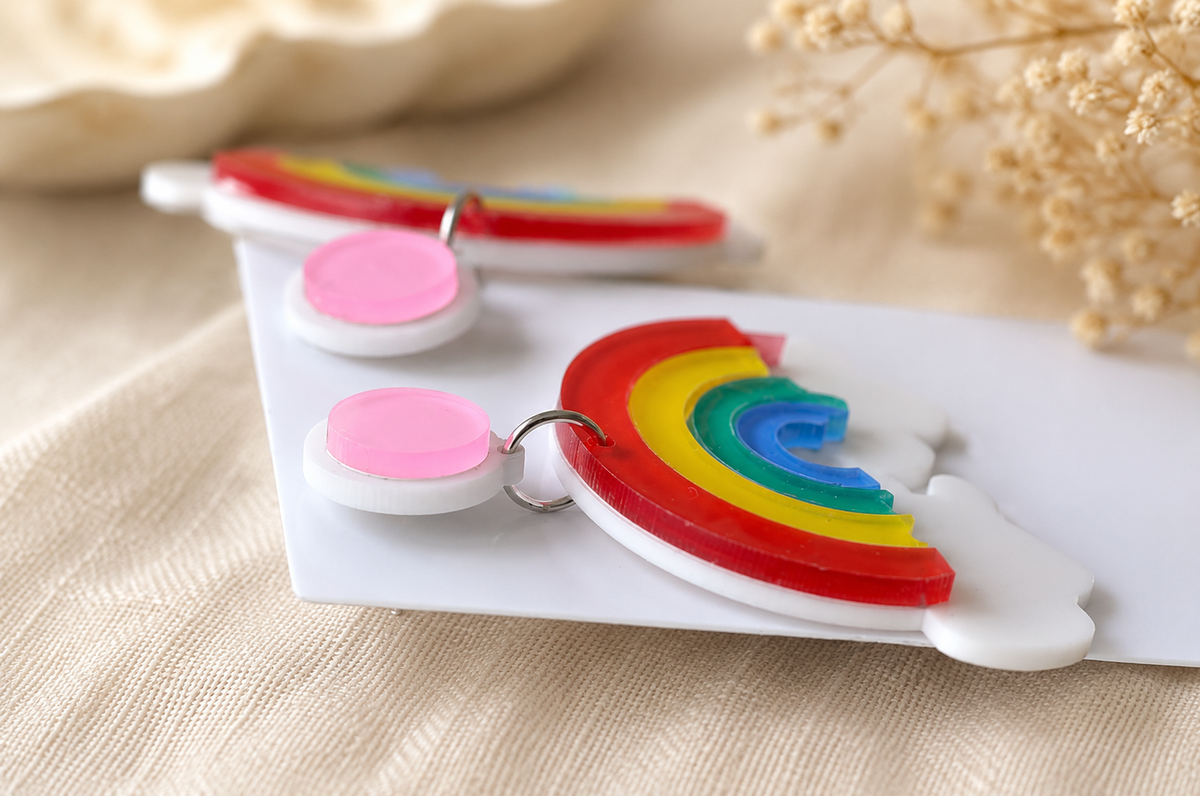 Rainbow Cloud Drop Earrings - Statement Earrings