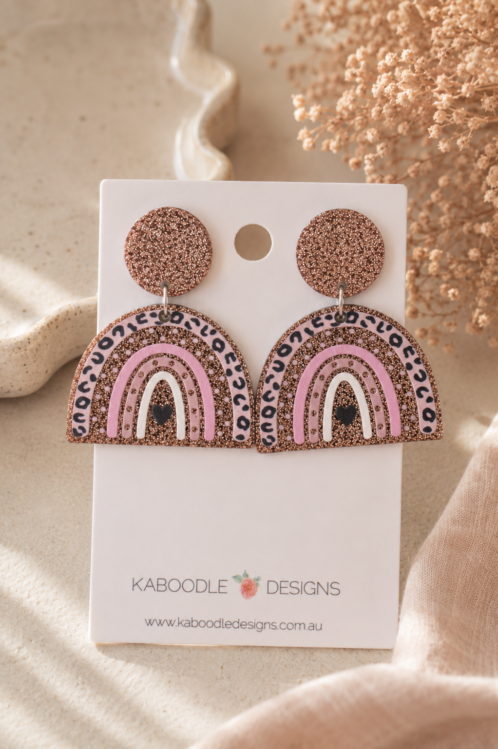 Leopard Print Earrings - Acrylic Glitter Rainbow Dangle Drops
