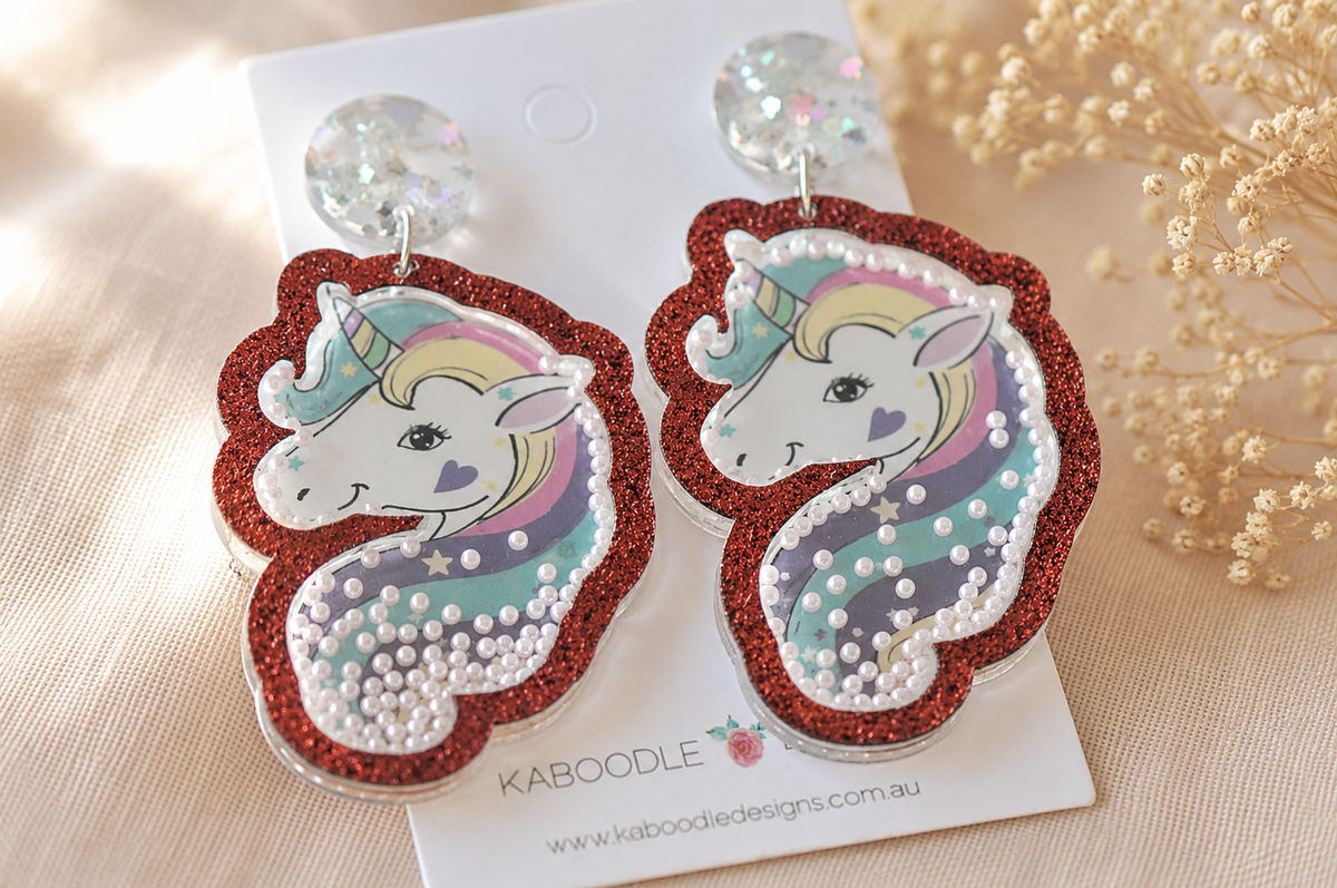 Unicorn Shaker Earrings - Teacher Acrylic Drop Dangles