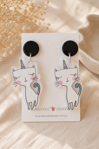 Rainbow Cat Unicorn Earrings - Acrylic Caticorn Dangle Drops