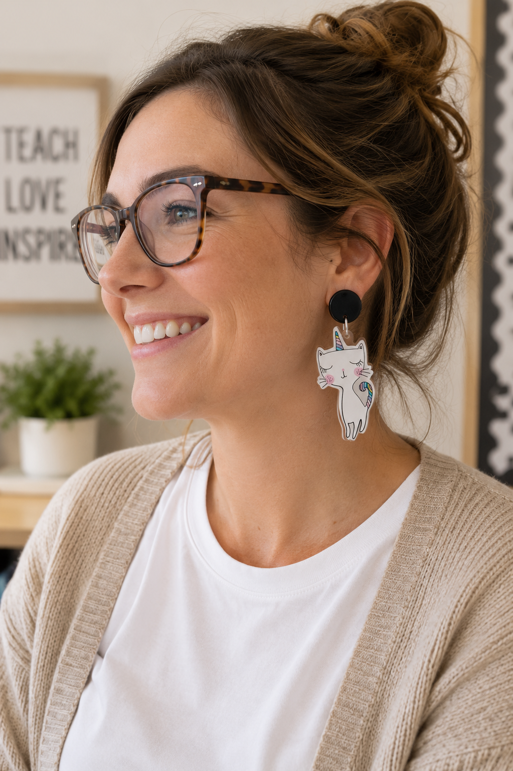 Rainbow Cat Unicorn Earrings - Acrylic Caticorn Dangle Drops