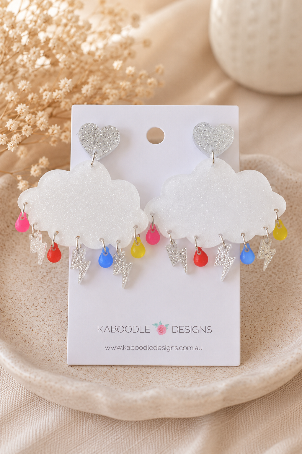 Rain Cloud Earrings - Rainbow Lightning Acrylic Dangles
