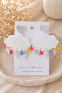 Rain Cloud Earrings - Rainbow Lightning Acrylic Dangles
