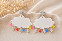 Rain Cloud Earrings - Rainbow Lightning Acrylic Dangles