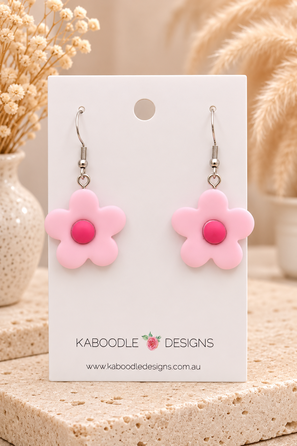 Flower Earrings - Pink Dangle Drops