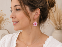 Flower Earrings - Pink Dangle Drops