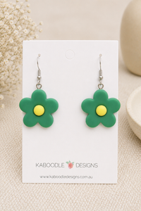 Flower Earrings - Green Drop Dangle