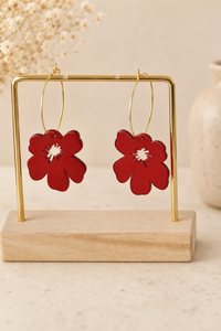 Poppy Earrings - Red Acrylic Flower Dangle Drops