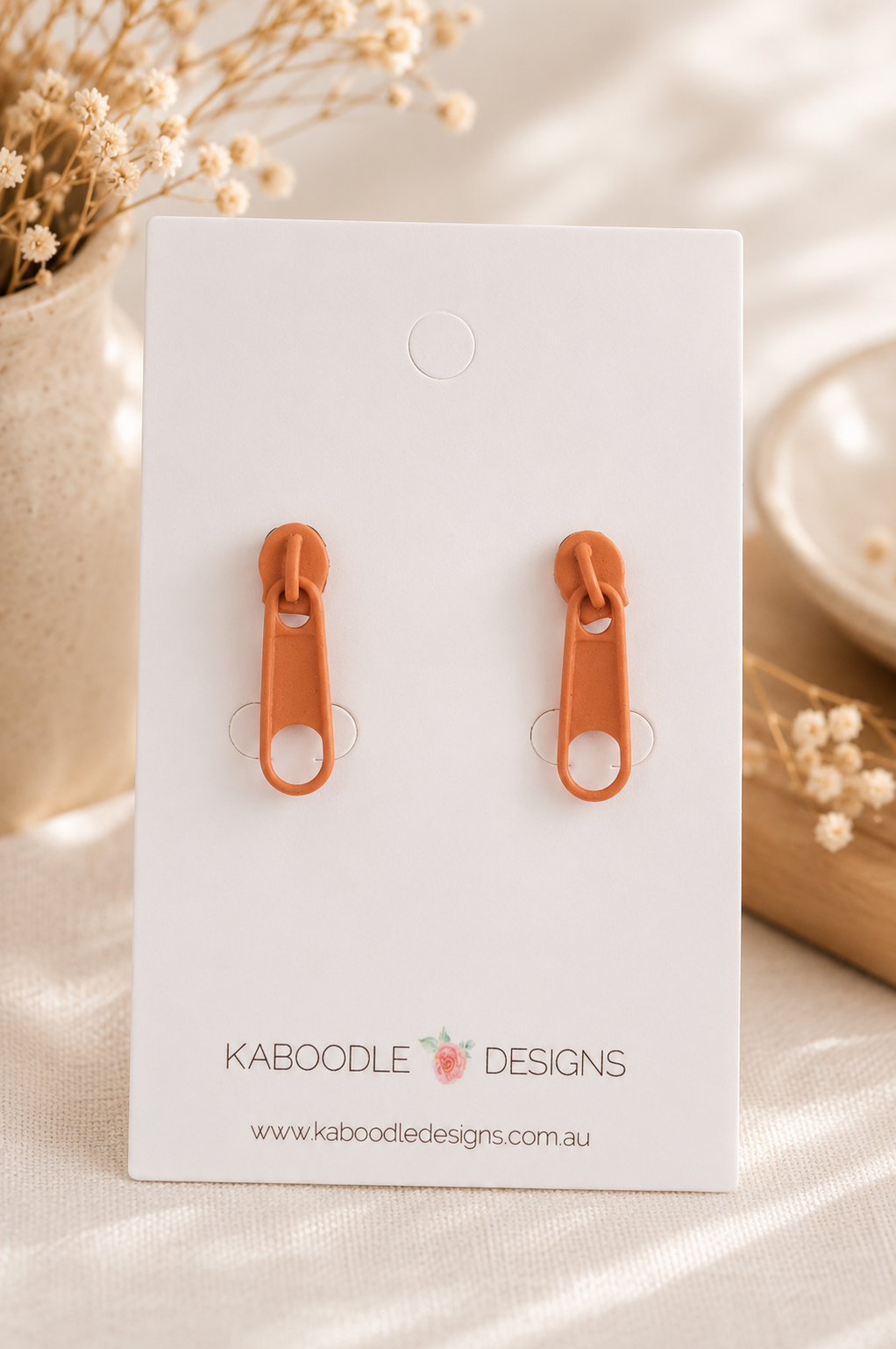Zip Stud Earrings - Orange Zipper