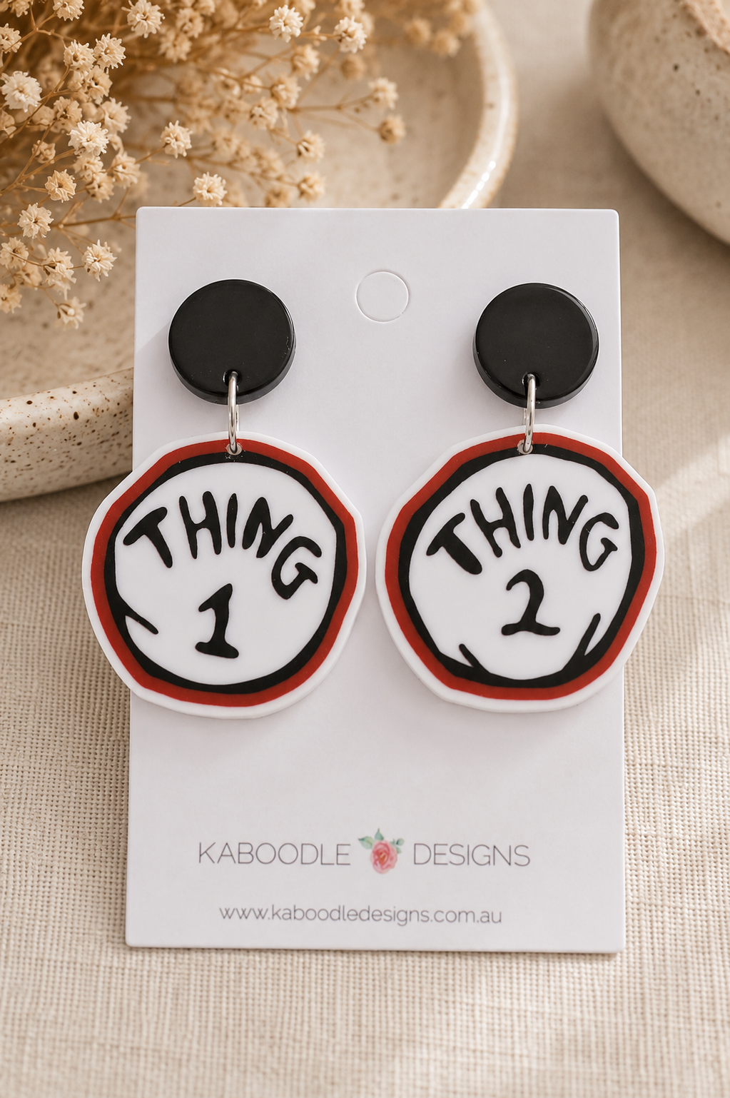Thing 1 and Thing 2 Earrings - Dr Seuss Inspired Novelty Dangles