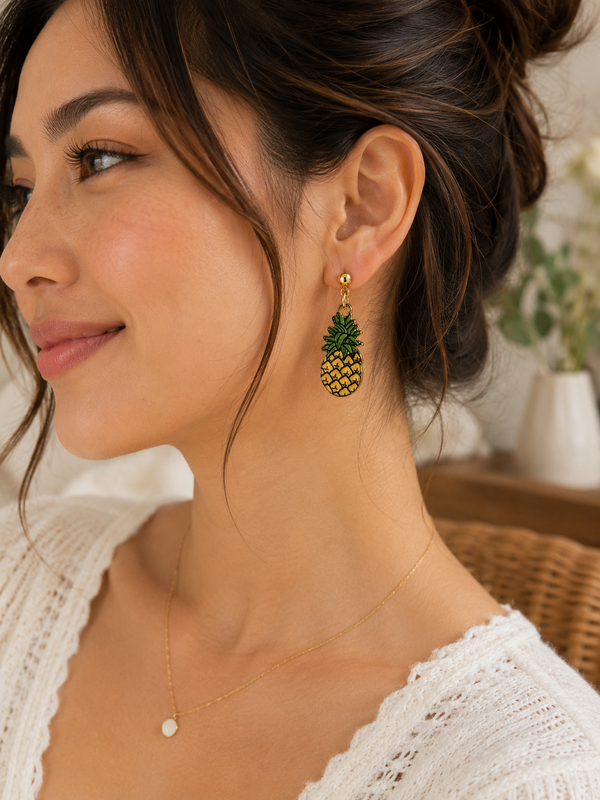 Pineapple Earrings - Miniature Enamel Dangles
