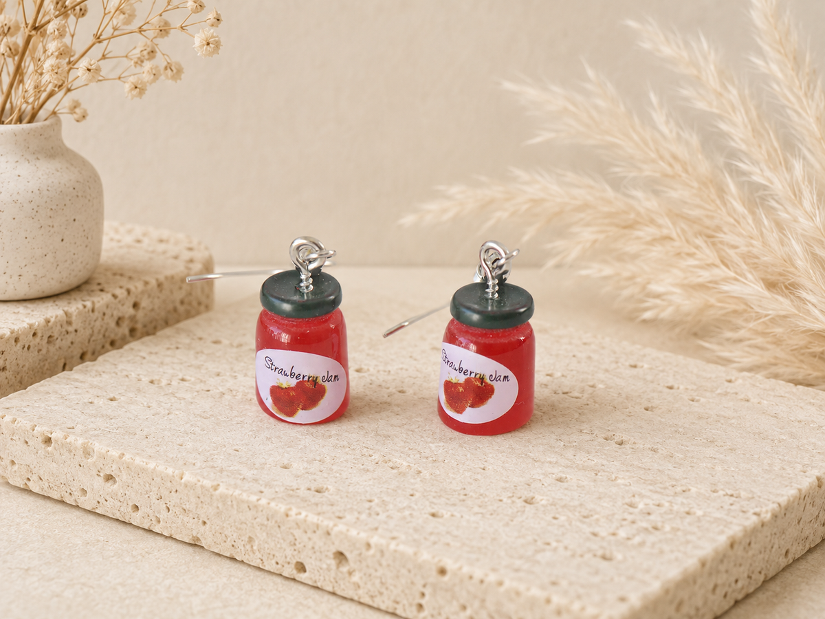 Strawberry Jam Earrings - Miniature 3D Dangle Drops