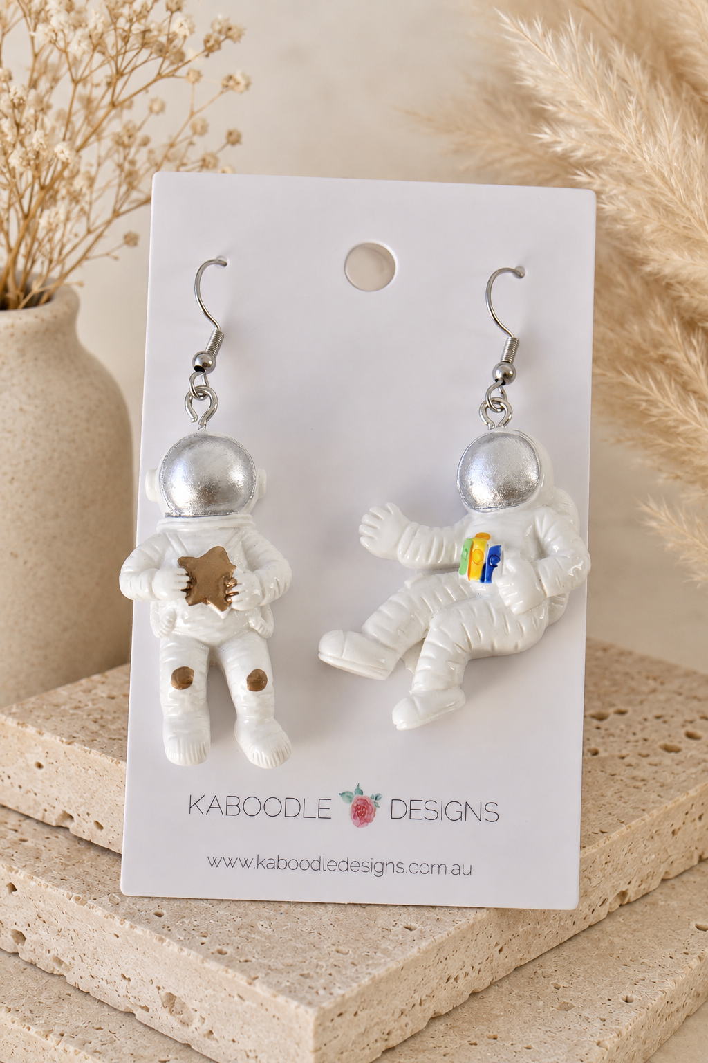 Astronaut Earrings - Galaxy Universe Star Planet Moon Dangle Drops