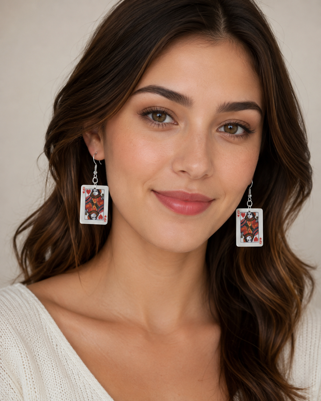 Playing Card Queen Earrings - Acrylic Novelty Dangle Drops